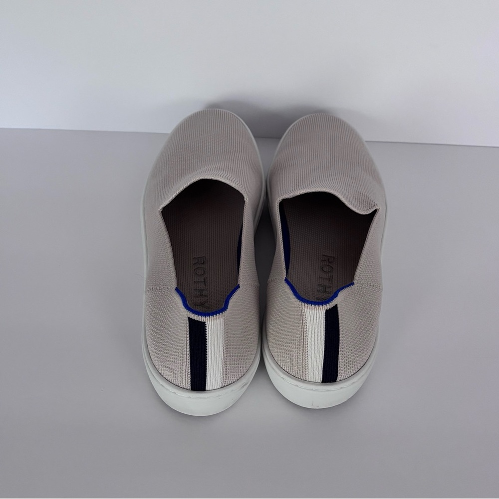 Rothy’s The Original Slip-On Sneaker | 8.5 | Sand w/signature blue stripes - Picture 7 of 9